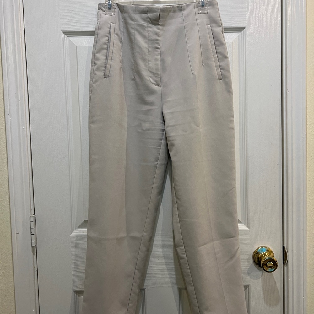 Elegant High-Waisted Beige Trousers- Length 38 inches